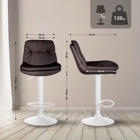 Banco de bar em couro sintético com estrutura branca 92-113 x 46 x 54 cm castanho