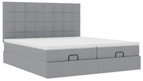 Estrutura de cama otomana com colchões tecido cinzento claro