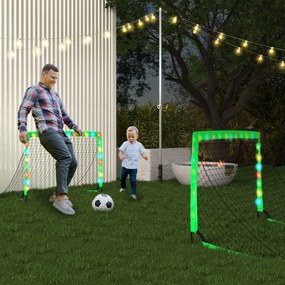 Conjunto de 2 Balizas de Futebol Dobráveis para Crianças com Luz LED e Postes de Fibra de Vidro 120x90x90 cm Verde