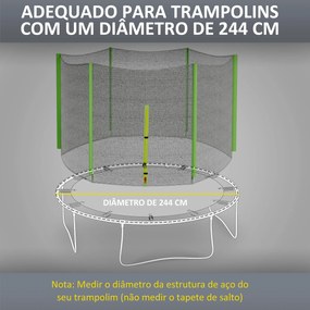 Rede de Segurança para Trampolim Ø244 cm (NÃO INCLUIDO) Rede de Substituição de Trampolins com Fecho de Correr para 6 Postes Verde