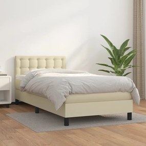 vidaXL Cama com molas/colchão 90x190 cm couro artificial cor creme
