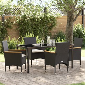 Conjunto de Jantar para Jardim de 5 Peças com Almofadas Rattan Preto v