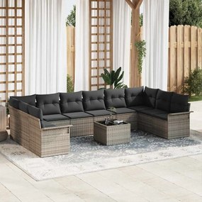 vidaXL Conjunto de Sofás de Jardim de 10 Peças com Almofadas de Vime Sintético Preto