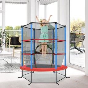 Trampolim para crianças 165 cm com rede de segurança e almofada de mola recreativa Estrutura em aço Azul