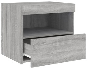 Mesa de cabeceira com luzes LED 50x40x45 cm cinzento-sonoma