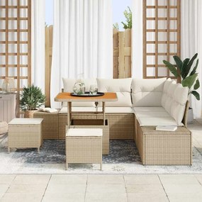 Conjunto de Sofá para Jardim 8 Peças com Almofadas em Rattan Poly Bege