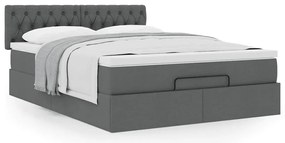 Cama otomana com colchão 140x200 cm tecido cinzento escuro
