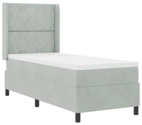 Cama Box Spring com Colchão Cinza Claro 80x200 cm Veludo