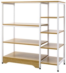 Estante de Cozinha Estante para Microondas Forno Multiuso com 7 Prateleiras de Armazenamento para Utensílios Livros Plantas 90x40x95cm Madeira Natural