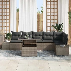 Conjunto de sofá de jardim com 7 peças e almofadas cinzas em rattan