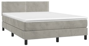 Cama box spring c/ colchão/LED 140x200 cm veludo cinzento-claro