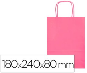 Saco de Papel Basika Celulose Rosa XS com Asa Torcida 180x240x80 mm