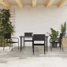vidaXL 5 pcs conjunto de jantar para jardim vime PE e aço preto