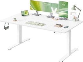 Secretária elétrica com altura ajustável 160 x 80 x (72-120) cm, porta USB e função de memória Branco mate