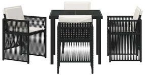 Conjunto de Jantar de Jardim com 5 Peças, Almofadas Preto e Rattan Pol