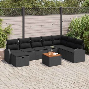 vidaXL Conjunto de Sofá de Jardim com almofada 9 pcs Preto vime PE