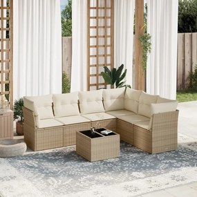 vidaXL 7 pcs conjunto de sofás p/ jardim com almofadões vime PE bege