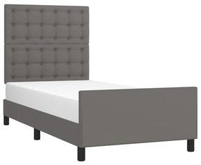 Estrutura cama c/ cabeceira 100x200cm couro artificial cinzento
