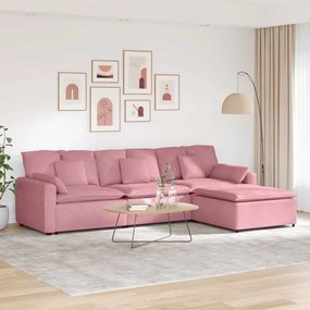 vidaXL Sofá modular com pufes e almofadas rosa