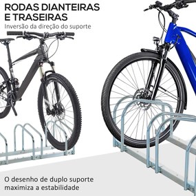 HOMCOM Estacionamento para 6 Bicicletas Suporte de Aço para Estacionar Bicicletas no Chão para Interior e Exterior 160x33x27cmPrata