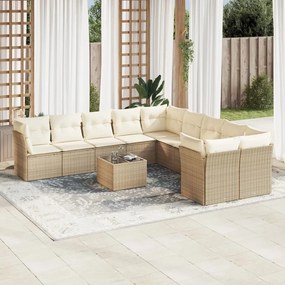 11 pcs conjunto sofás de jardim c/ almofadões vime PE bege