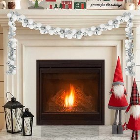 vidaXL Guirlanda de Bolas de Natal Branco e Prata 186 cm Poliestireno