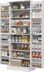Armário de cozinha  60 x 35 x 166 cm tipo dispensa, prateleira ajustável e suporte para especiarias, branco
