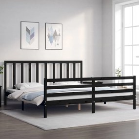 vidaXL Estrutura de cama com cabeceira 200x200 cm madeira maciça preto