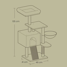 Arranhador para gatos, 45 x 40 x 135 cm com barra lavável e removível cinzento escuro