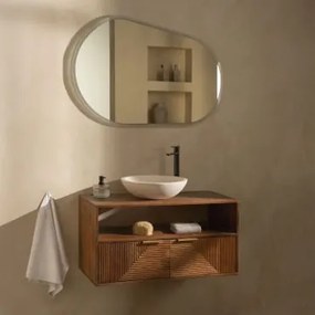 Conjunto De Móvel De Casa De Banho Em Madeira De Manga Baty Madeira De Manga & Cimento Redondo Branco Ø40 Cm Zavion & Oval Led - Sklum