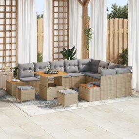 Conjunto de Sofá de Jardim vidaXL 12 Peças com Almofadas Bege Rattan P