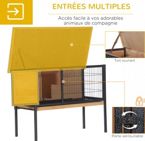Gaiola de madeira para coelhos com pés 91,5 x 45 x 70 cm, gaiola para roedores e porquinhos-da-índia com teto amovível cor natural, preto