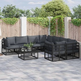 vidaXL Conjunto de Sofá de Jardim com almofada 9 pcs Preto Aço