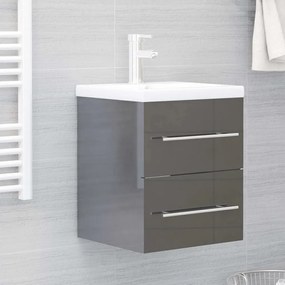 vidaXL Armário lavatório + lavatório embutido contrap. cinza brilhante
