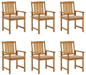 vidaXL Cadeiras de jardim com almofadões 6 pcs acácia maciça