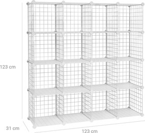 Armario de encaixe Plástico 16 cubos de grelha 123 x 31 x 123 cm branco