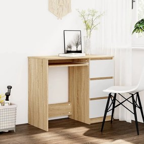 vidaXL Secretária 90x45x76 cm contraplacado branco e carvalho sonoma