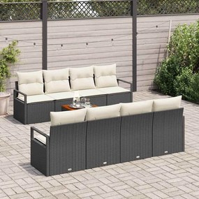 Conjunto de Sofá Jardins 9 Peças com Almofadas Pretas em Rattan e Acác