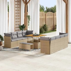 Conjunto de Sofás de Jardim vidaXL com Almofadas Bege em Rattan Polimérico Acácia
