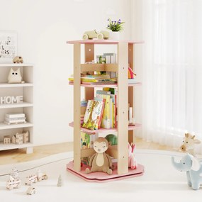 Estante giratória para crianças com 360° de rotação, 3 níveis e 12 compartimentos 48 x 48 x 95,5 cm Rosa