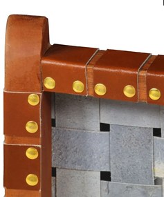 Cadeira dobrável tiras cruzadas couro genuíno castanho