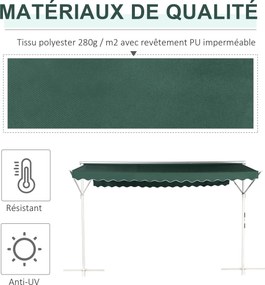 Toldo de dupla inclinação 4 x 3 m, manual e retrátil, inclinação ajustável, metal e poliéster impermeabilizado, verde escuro