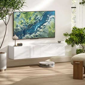 Móvel suspenso para TV até 45, 55 ou 65 polegadas, com 2 armários com portas, 140 x 33 x 29,8 cm, branco