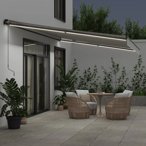 Toldo retrátil manual com luzes LEDs 600x350cm antracite/branco