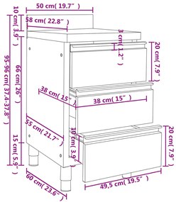 Armários p/ cozinha comercial c/ 3 gavetas 2 pcs aço inoxidável