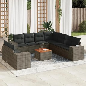 10 pcs conjunto sofás de jardim c/ almofadões vime PE cinzento