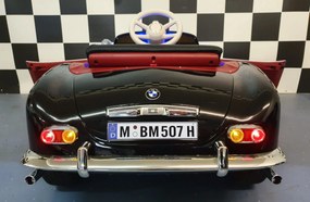 Carro elétrico infantil  para crianças 3 a 6 anos BMW 507 12 volts Pneus Borracha e controlo remoto 2.4G e arranque lento Preto