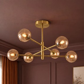 Plafond moderno latão com vidro âmbar 6-luzes - Ryan