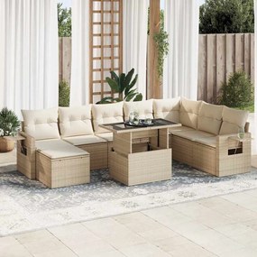 vidaXL 9 pcs conjunto de sofás p/ jardim com almofadões vime PE bege