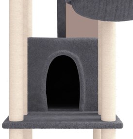 Árvore p/ gatos c/ postes arranhadores sisal 201cm cinza-escuro